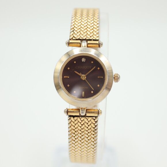 Chariot Diamond Women's Watch 22mm Brown Dial Gold Tone Bracelet w New Battery - Picture 4 of 16